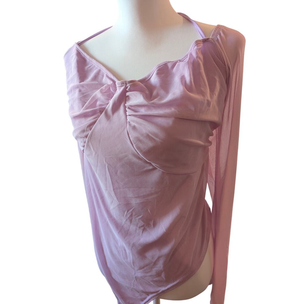 PrettyLittleThing Lavender Purple Long-Sleeve Ruched Bodysuit Size‎ 22 Plus Cute